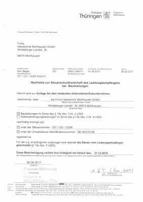 Heiztechnik Nachweis Steuerschuldnerschaft
